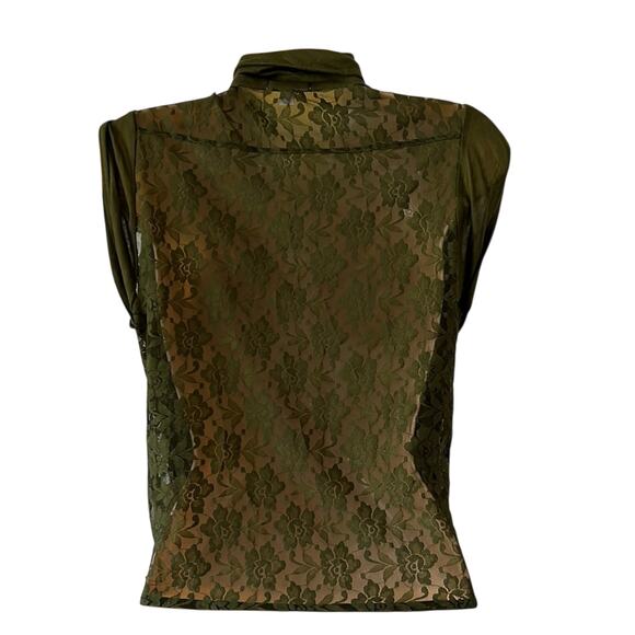 Bongo Juniors Size M Olive Green Sleeveless Knit & Lace Blouse NWT - Picture 3 of 11